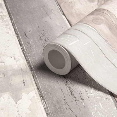 Goodhome Otau Grey Wood Effect Smooth Wallpaper