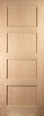 Fortia 4 Panel Unglazed Shaker Natural Oak Veneer Internal Timber Door, (H)1981Mm (W)838Mm (T)35Mm