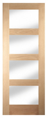 Fortia Clear Glazed Shaker Natural Oak Veneer Internal Timber Door, (H)1981Mm (W)762Mm (T)35Mm