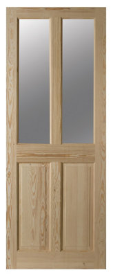 Fortia 2 Panel Clear Glazed Victorian Natural Pine Veneer Internal Timber Door, (H)1981Mm (W)686Mm (T)35Mm
