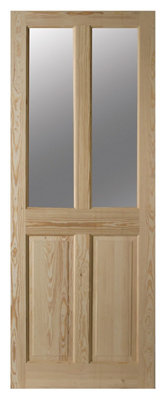Fortia 2 Panel Clear Glazed Victorian Natural Pine Veneer Internal Timber Door, (H)1981Mm (W)838Mm (T)35Mm