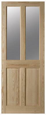 Fortia 2 Panel Clear Glazed Victorian Natural Pine Veneer Internal Timber Door, (H)2032Mm (W)813Mm (T)35Mm
