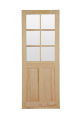 Fortia 2 Panel Clear Glazed Victorian Natural Pine Veneer Internal Timber Door, (H)1981Mm (W)686Mm (T)35Mm