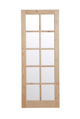 Fortia Clear Glazed Traditional Natural Pine Veneer Internal Timber Door, (H)1981Mm (W)686Mm (T)35Mm