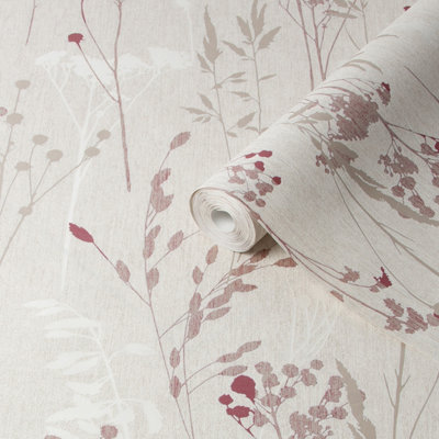 Goodhome Pio Cream & Red Floral Textured Wallpaper