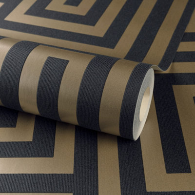 Grandeco Brown Metallic & Glitter Effect Greek Key Blown Wallpaper
