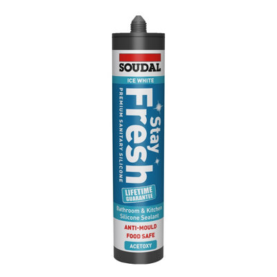Soudal White Silicone-Based Bathroom & Kitchen Cartridge Sanitary Sealant, 290Ml