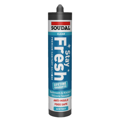 Soudal Clear Silicone-Based Bathroom & Kitchen Cartridge Sanitary Sealant, 290Ml