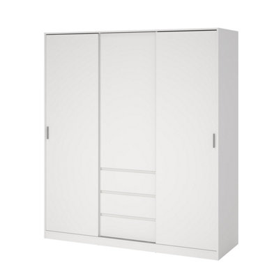 Tvilum Esla Scandinavian Matt White 3 Drawer Large Triple Sliding Door Wardrobe (H)2004Mm (W)1770Mm (D)600Mm