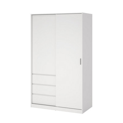 Tvilum Esla Scandinavian Matt White 3 Drawer Double Sliding Door Wardrobe (H)2004Mm (W)1185Mm (D)600Mm