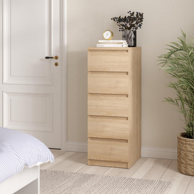 Tvilum Esla Matt Jackson Hickory 5 Drawer Tall Chest (H)1113Mm (W)404Mm (D)500Mm