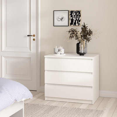 Tvilum Esla Matt White No Effect 3 Drawer Chest (H)701Mm (W)770Mm (D)500Mm