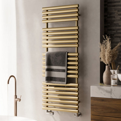 Terma Rolo Brass Effect Electric & Gas Flat Towel Warmer (W)520Mm X (H)1360Mm