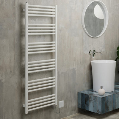 Terma Fiona Matt Soft White Oil-Filled Electric Towel Radiator Sim Element (H) 1380Mm X (W) 500Mm