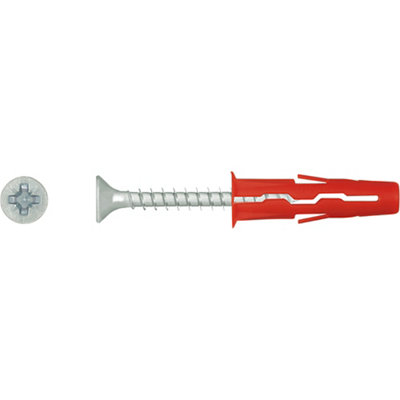 Rawlplug Uno Red Multi-Purpose Screw & Wall Plug (Dia)6Mm (L)28Mm, Pack Of 50