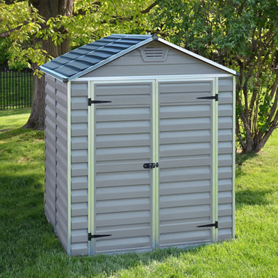Palram - Canopia Dark Grey Skylight 6X5 Ft Apex Plastic 2 Door Shed With Floor