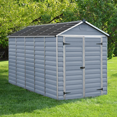 Palram - Canopia Dark Grey Skylight 12X6 Ft Apex Plastic 2 Door Shed With Floor