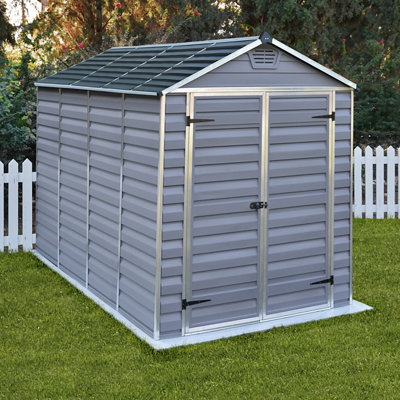 Palram - Canopia Skylight 10X6 Ft Apex Dark Grey Plastic 2 Door Shed With Floor (Windowless)