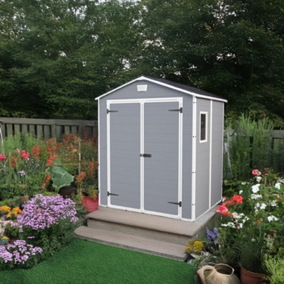 Keter Manor 6X5 Ft Apex Grey Plastic 2 Door Shed With Floor (Base Included)