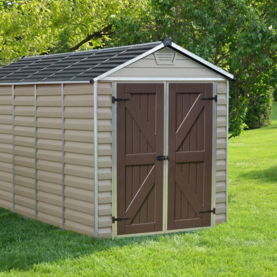 Palram - Canopia Tan Skylight 12X6 Ft Apex Plastic 2 Door Shed With Floor