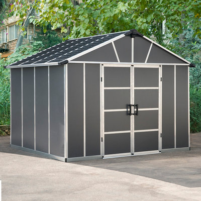 Palram - Canopia Dark Grey Yukon With Floor 11X9 Ft Apex Plastic 2 Door Shed With Floor