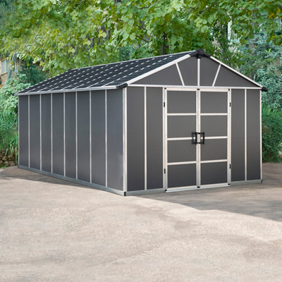 Palram - Canopia Dark Grey Yukon With Wpc Floor 11X17 Ft Apex Plastic 2 Door Shed With Floor
