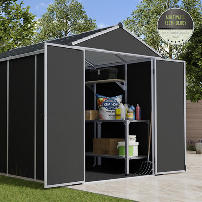 Palram - Canopia Dark Grey Rubicon 10X6 Ft Apex Plastic 2 Door Shed With Floor