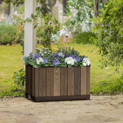 Keter Signature Walnut Wood Effect Plastic Resin Plant Pot (H)55Cm, 110L