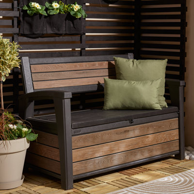 Keter Signature Brown Walnut Effect Resin 133X61cm Garden Storage Bench Box 227L