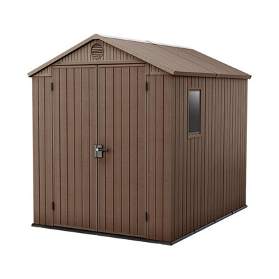 Keter Brown Darwin 8X6 Ft Apex 2 Door Shed With Floor & 1 Window (Base Included)