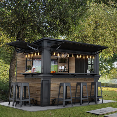 Keter Signature Walnut Collection Resin Walnut Brown Garden Bar (H)2.32M (W)2.79M (D)2.1M