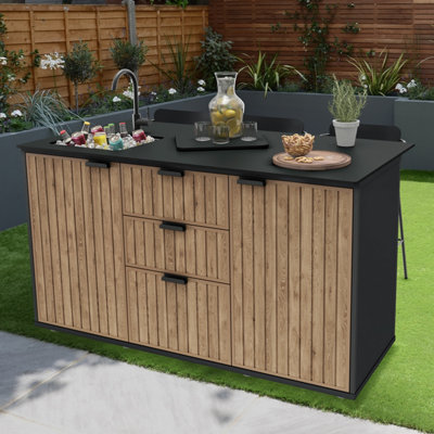 Keter 2 Door 3 Drawer Graphite Compact Outdoor Kitchen with Sink and Serving Tray - Size: 94 x 168 x 85cm - Wilko