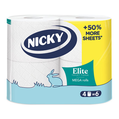 Nicky Elite Mega White Tissue Toilet Roll, Pack Of 4