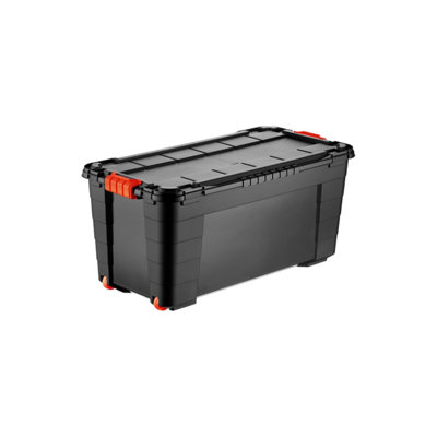 Tontarelli Flip & Store Black 80L Stackable Wheeled Storage Box With Lid