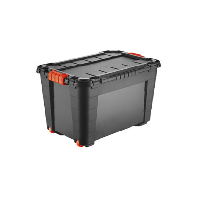 Tontarelli Flip & Store Black 60L Stackable Wheeled Storage Box With Lid