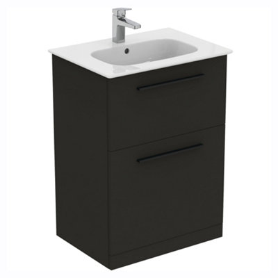 Ideal Standard I.life A Matt Carbon Grey Wood Effect Freestanding Bathroom Vanity Unit (H) 853Mm (W) 600Mm