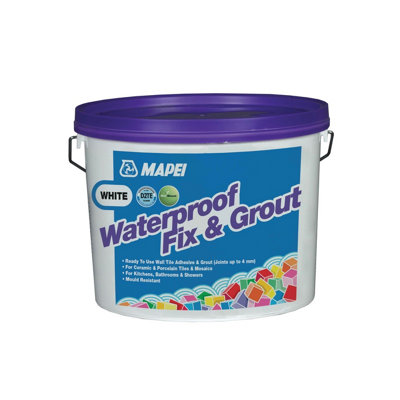 Mapei Waterproof Fix & Grout Ready Mixed White Flexible Wall Tile Grout, 7.5Kg Bucket