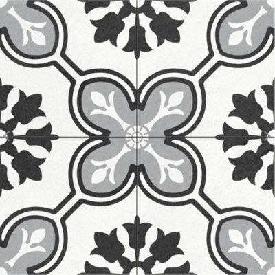 Ceramica Ellie Graphite Black & White Matt Patterned Porcelain Indoor Wall & Floor Tile Sample