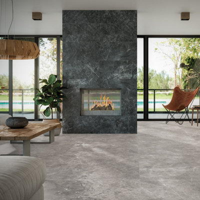 Ceramica Anthracita Sorrento Anthracite Matt Stone Effect Porcelain Indoor Wall & Floor Tile, Pack Of 4, (L)750Mm (W)370Mm