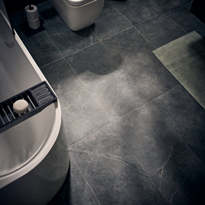Ceramica Sorrento Anthracite Matt Stone Effect Porcelain Indoor Wall & Floor Tile, Pack Of 4, (L)750Mm (W)370Mm