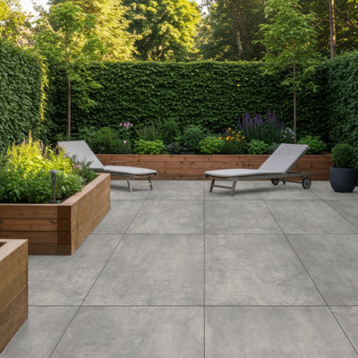 Duratile Designs River Grey Matt Natural Stone Effect Textured Porcelain Outdoor Floor Tile, Pack Of 1, (L)900Mm (W)600Mm