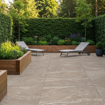 Duratile Designs River Sand Matt Natural Stone Effect Textured Porcelain Outdoor Floor Tile, Pack Of 1, (L)900Mm (W)600Mm