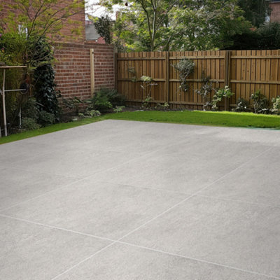 Duratile Designs Milestone Grey Matt Stone Effect Stone Effect Textured Porcelain Outdoor Floor Tile, Pack Of 2, (L)600Mm (W)600Mm