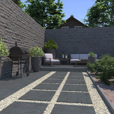 Ceramica Milestone Anthracite Matt Stone Effect Textured Porcelain Outdoor Wall & Floor Tile, Pack Of 2, (L)600Mm (W)600Mm