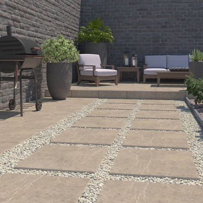 Ceramica Earthstone Beige Matt Stone Effect Textured Porcelain Outdoor Wall & Floor Tile, Pack Of 2, (L)600Mm (W)600Mm