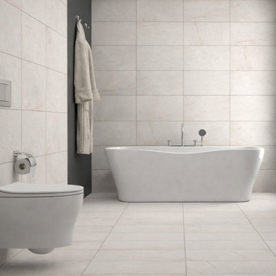 Duratile Designs Tuscan White Matt Marble Effect Porcelain Indoor Wall & Floor Tile, Pack Of 6, (L)600Mm (W)300Mm