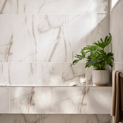 Ceramica Dorro White Gloss Marble Effect Ceramic Indoor Wall Tile, Pack Of 6, (L)600Mm (W)300Mm