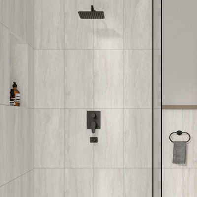 Ceramica Grey Matt Travertine Effect Ceramic Indoor Wall Tile, Pack Of 6, (L)600Mm (W)300Mm
