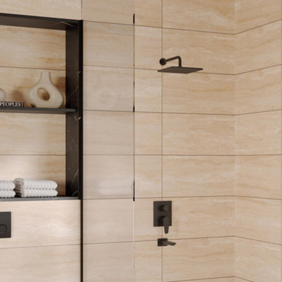 Ceramica Beige Matt Travertine Effect Ceramic Indoor Wall Tile, Pack Of 6, (L)600Mm (W)300Mm
