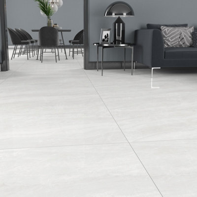 Dura Praia White Matt Limestone Effect Porcelain Indoor Wall & Floor Tile, Pack Of 3, (L)1200Mm (W)600Mm